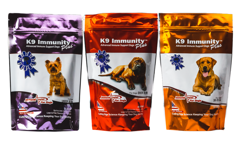 k9 immunity plus advanced immune support for dogs under 30lbs, 30-70lbs, or over 70lbs. k9medicinals.com