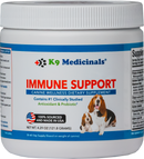 k9 medicinals immune support bottle powder form. canine wellness dietary supplement. canine cancer supplement. antioxidant and probiotic for dogs