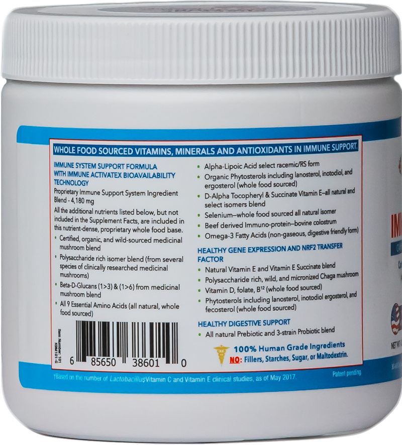 k9 medicinals immune support bottle powder form. canine wellness dietary supplement. canine cancer supplement. antioxidant and probiotic for dogs